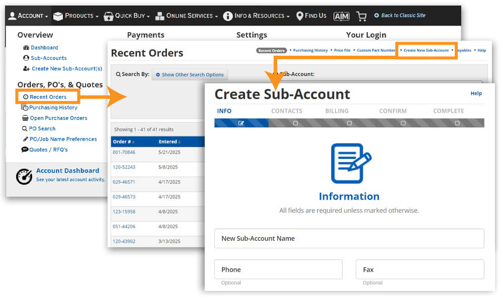 Account overview new sub-account